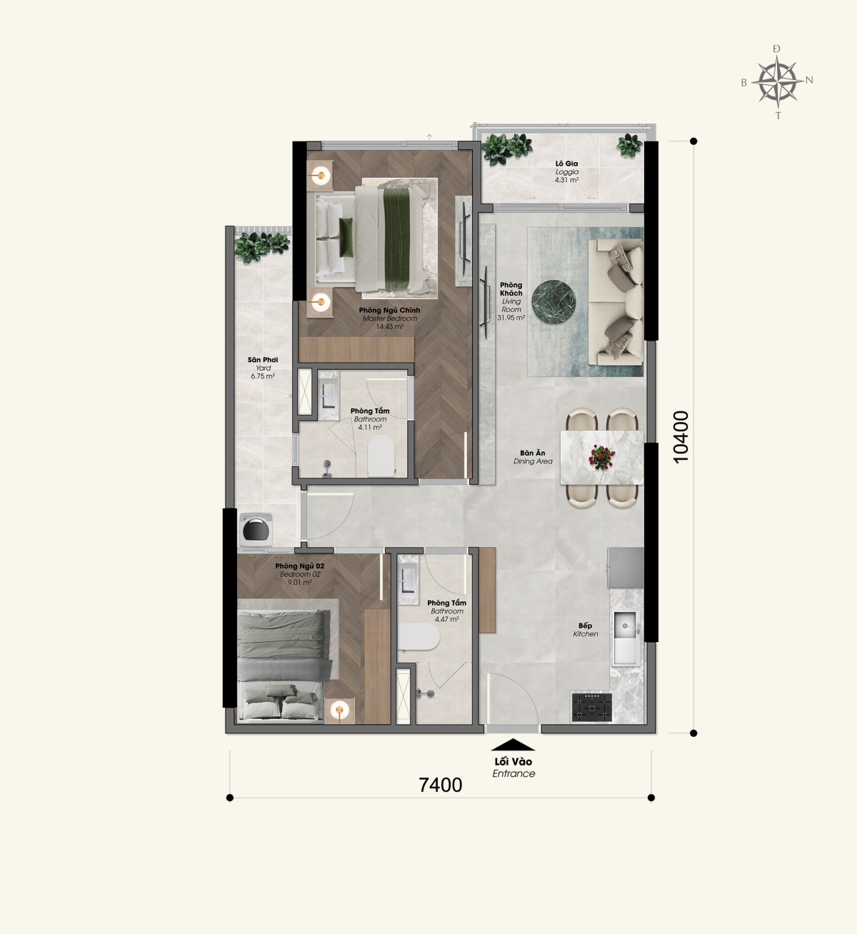 Đánh giá mặt bằng dự án căn hộ Serena Riverside Đạt Phước Layout căn hộ 2 phòng ngủ Serena Riverside