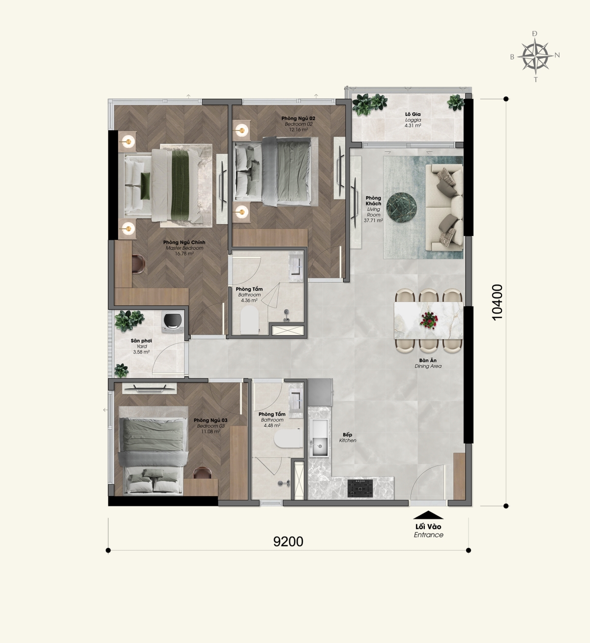 Đánh giá mặt bằng dự án căn hộ Serena Riverside Đạt Phước Layout căn hộ 3 phòng ngủ Serena Riverside